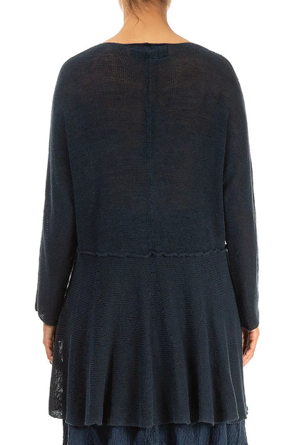 Gilet en lin bleu marine avec poches avant