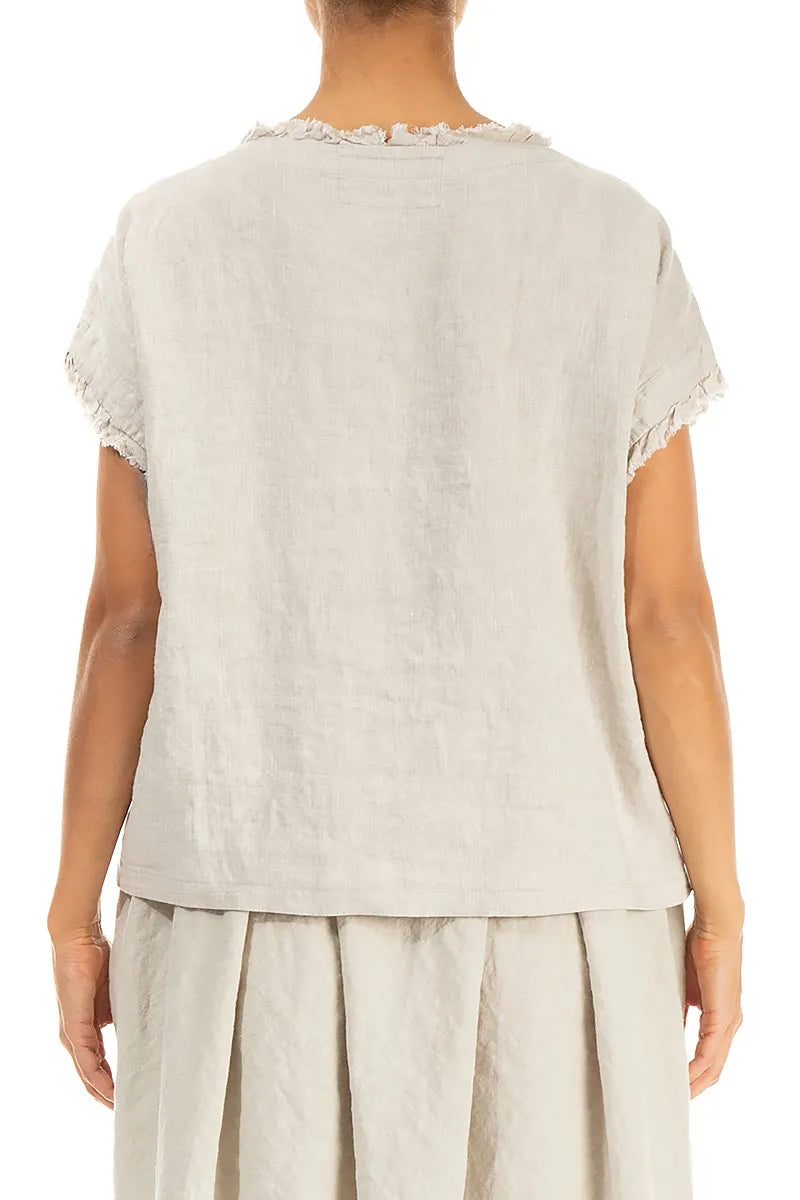 Front Ruffle Natural Linen Blouse 2