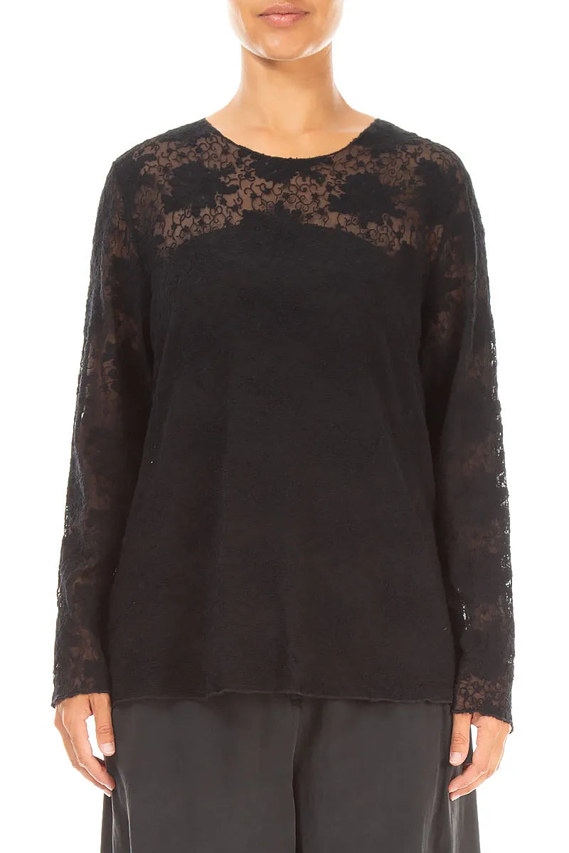 Full Black Floral Cotton Lace Blouse 1