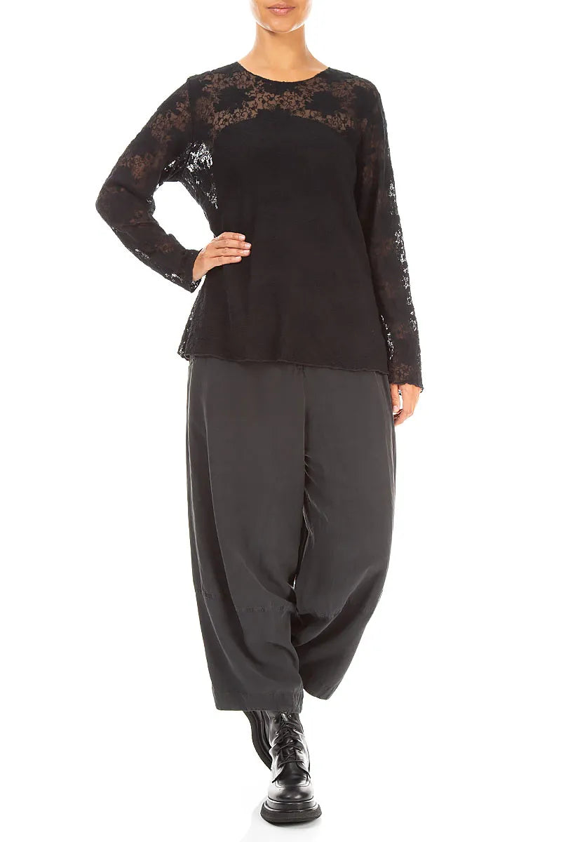 Full Black Floral Cotton Lace Blouse 4