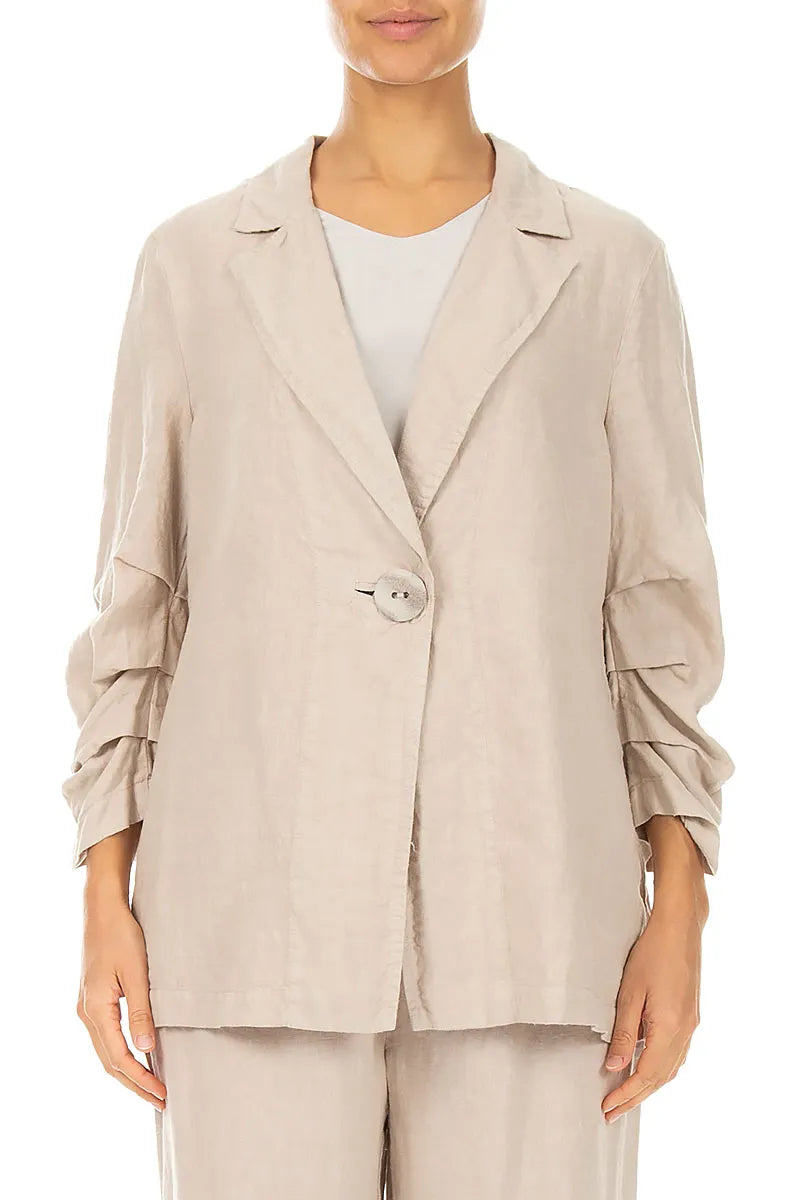 Gathered Beige Linen Jacket