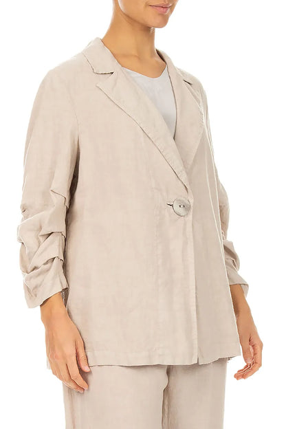 Gathered Beige Linen Jacket
