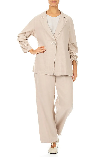 Gathered Beige Linen Jacket
