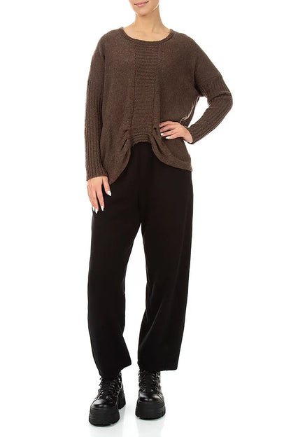 Gathered Front Brown Wool Sweater