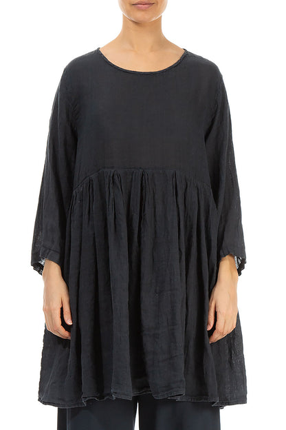 Gathered Graphite Gauze Linen Tunic 1