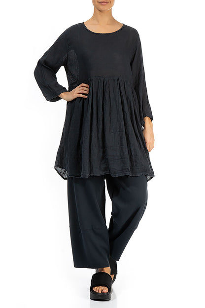 Gathered Graphite Gauze Linen Tunic 4