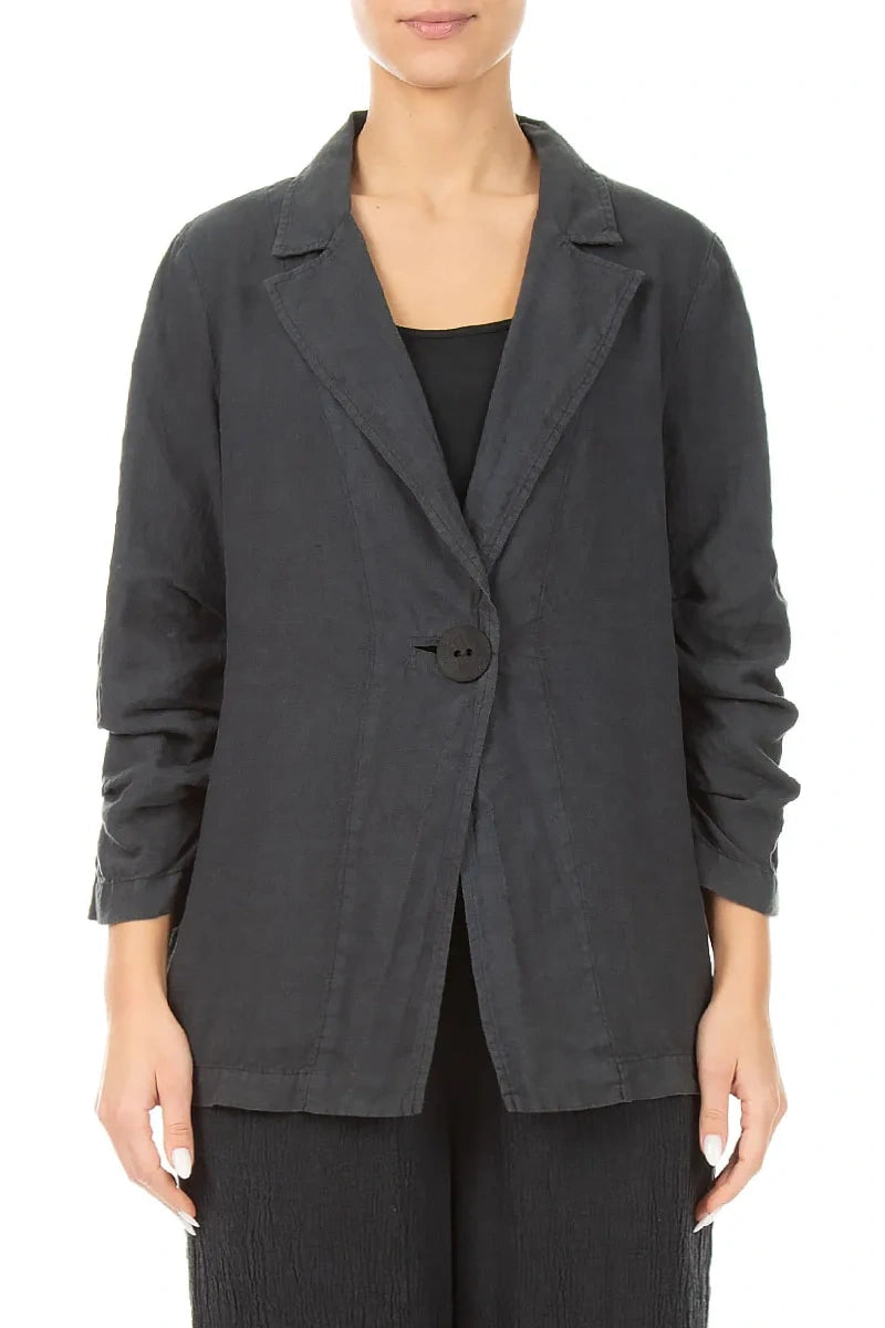 Gathered Graphite Linen Jacket