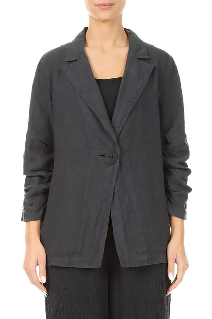 Gathered Graphite Linen Jacket