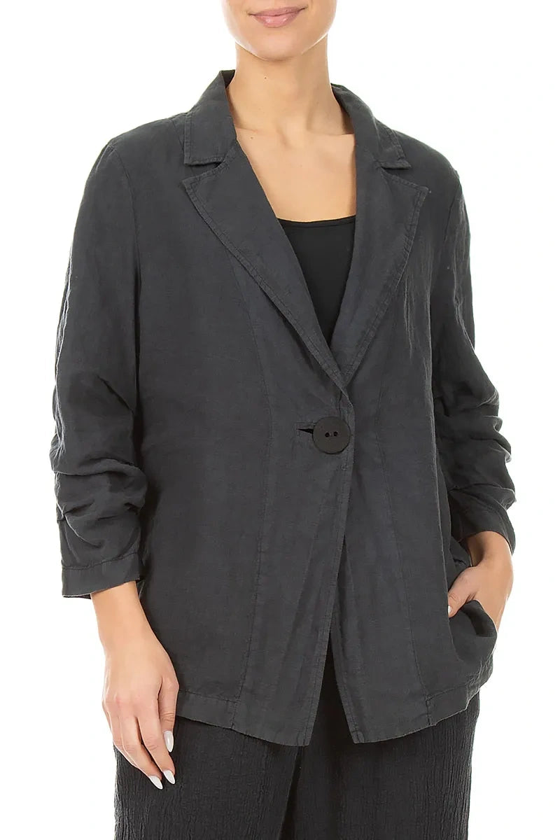 Gathered Graphite Linen Jacket