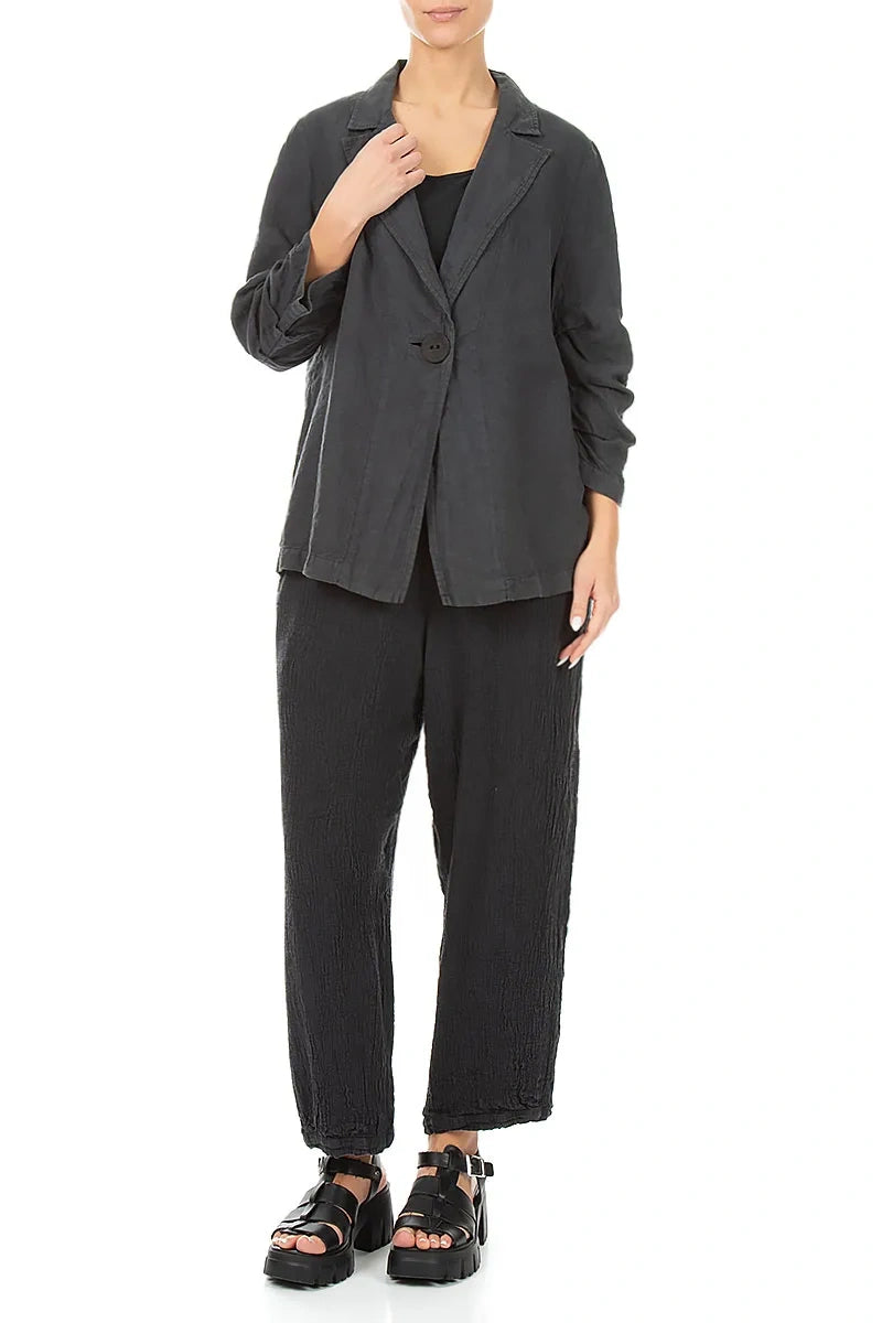 Gathered Graphite Linen Jacket