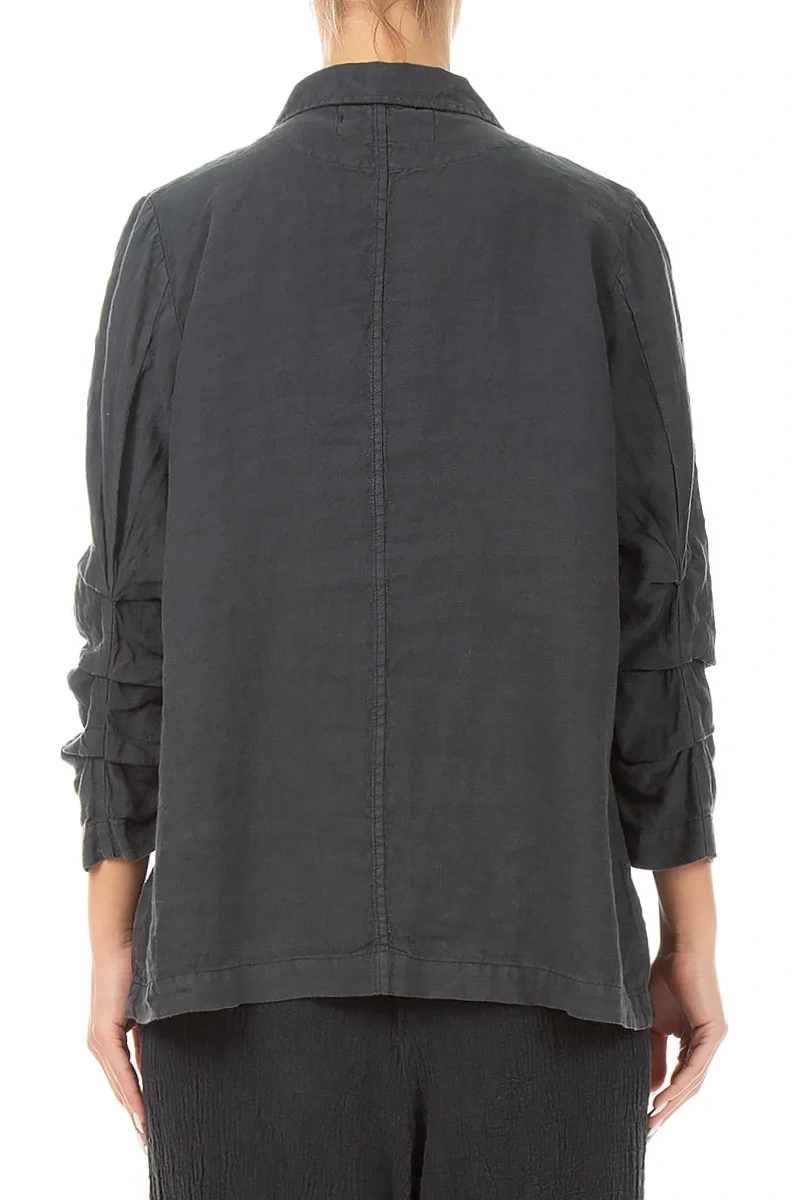 Gathered Graphite Linen Jacket 2