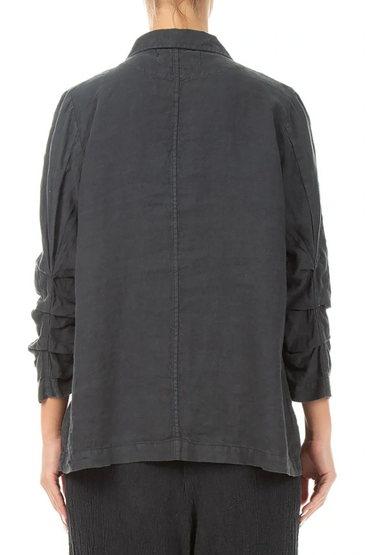 Gathered Graphite Linen Jacket