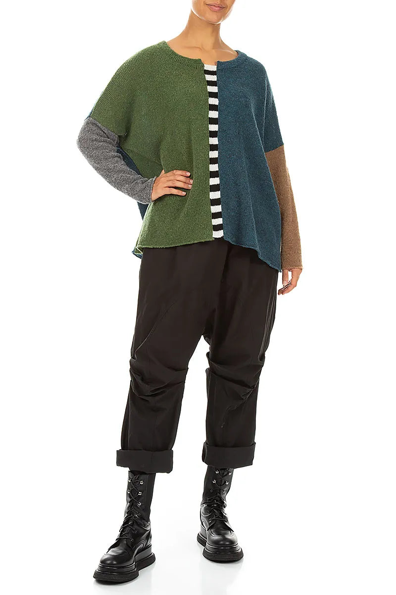 Gathered Knee Black Cotton Twill Trousers 5
