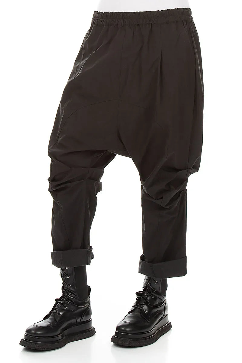 Gathered Knee Black Cotton Twill Trousers 3