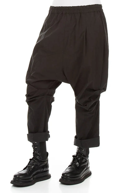 Gathered Knee Black Cotton Twill Trousers 3