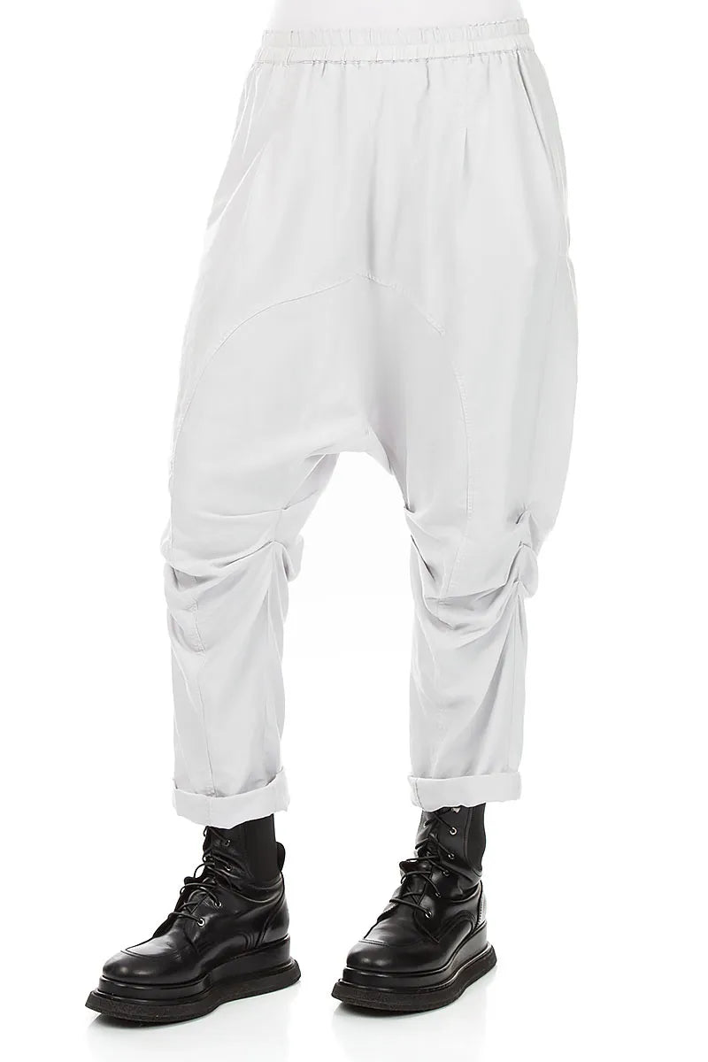 Gathered Knee Pearl Grey Silk Cotton Trousers