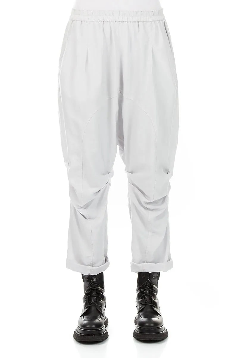 Gathered Knee Pearl Grey Silk Cotton Trousers
