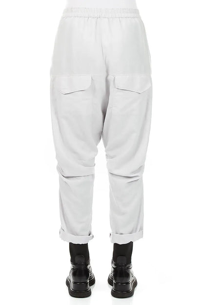 Gathered Knee Pearl Grey Silk Cotton Trousers