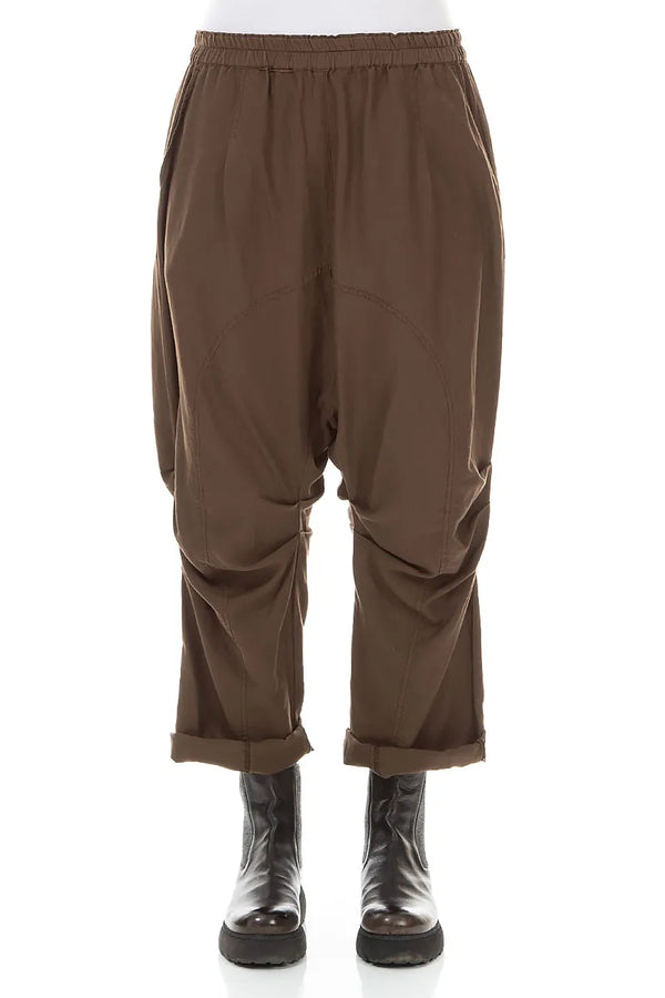Gathered Knee Truffle Brown Silk Cotton Trousers 1