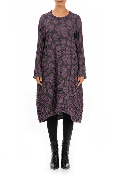 Gathered Neck Deep Plum Circle Silk Linen Dress