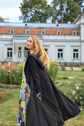 Gathered Sleeves Black Linen Hooded Jacket 6