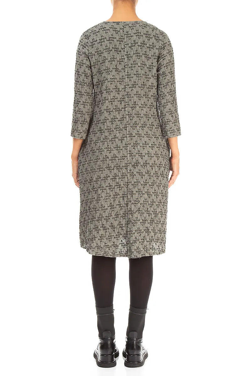 Geometric Texture Olive Grey Linen Dress 2