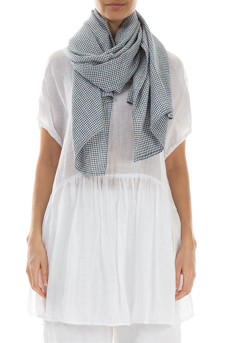 Gingham Check Linen Scarf 1