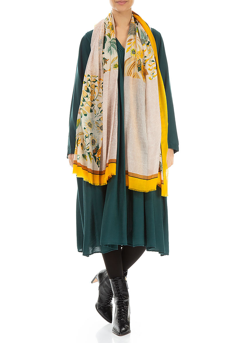 Golden Bloom Cashmere Silk Scarf 2