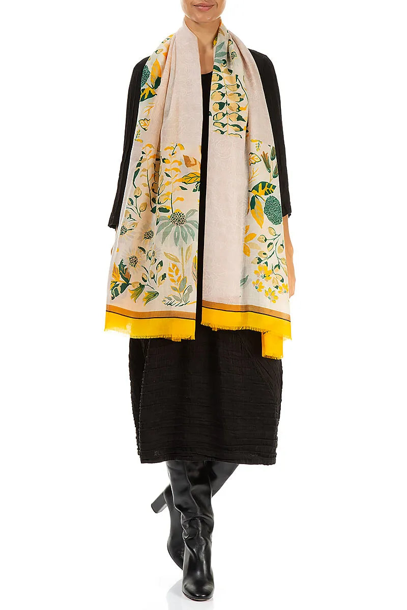 Golden Bloom Cashmere Silk Scarf