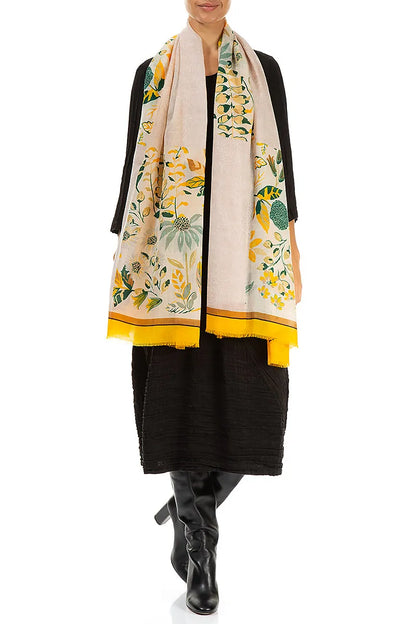 Golden Bloom Cashmere Silk Scarf