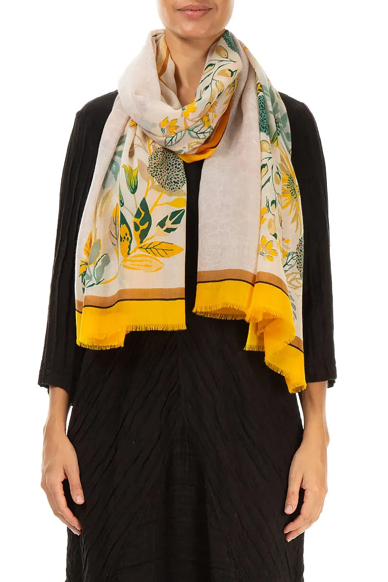 Golden Bloom Cashmere Silk Scarf