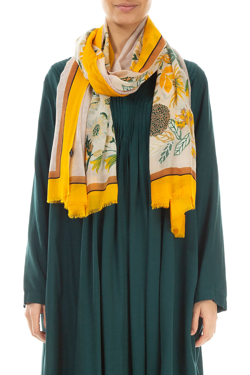 Golden Bloom Cashmere Silk Scarf 1