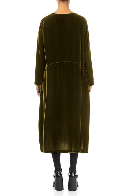 Golden Lime Silk Velvet Shift Dress 2