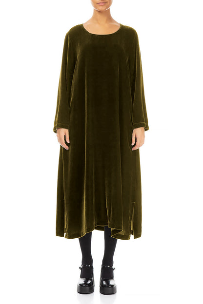Golden Lime Silk Velvet Shift Dress 1