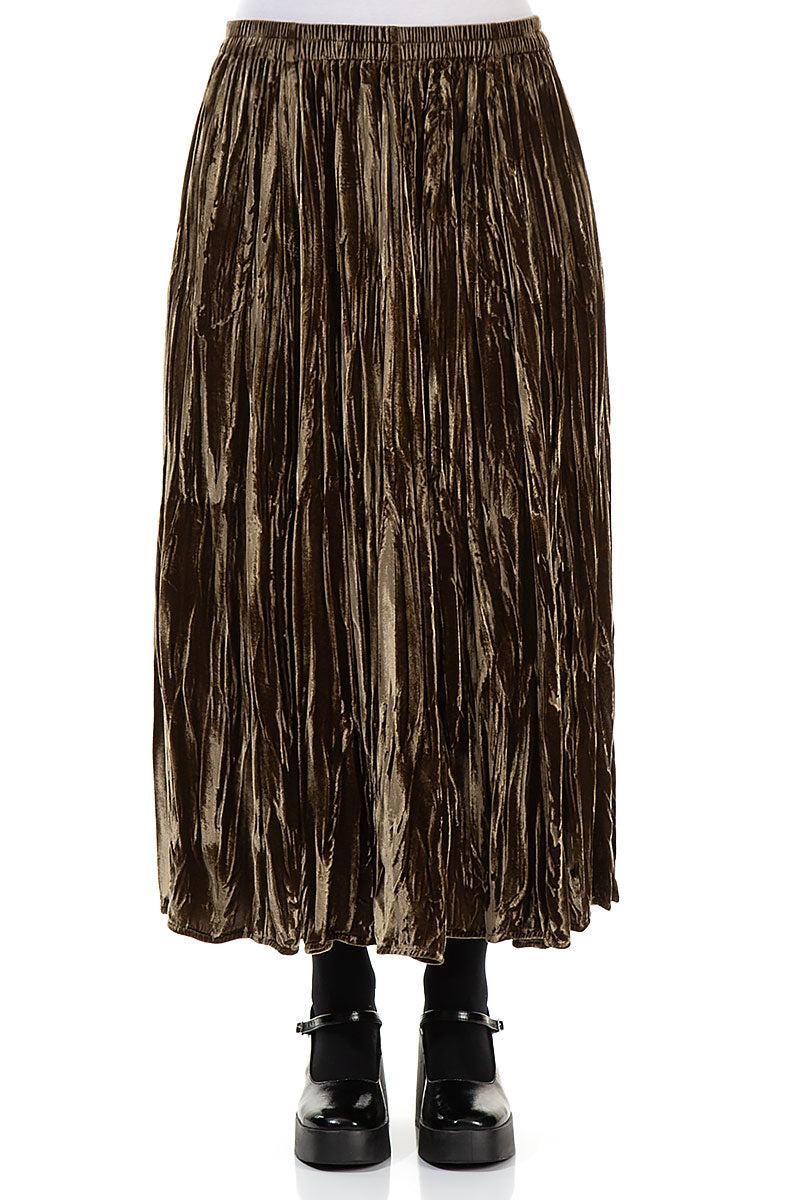 Golden Sage Crumpled Silk Velvet Skirt