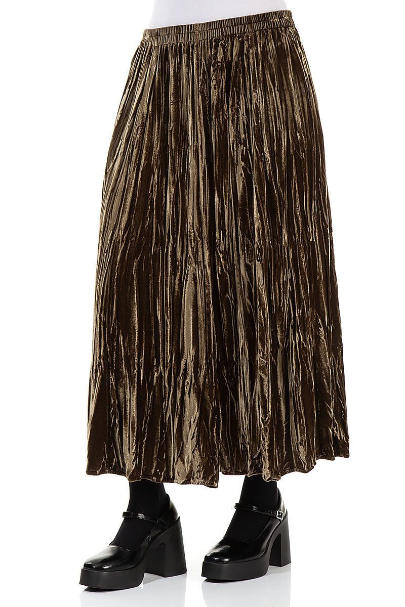 Golden Sage Crumpled Silk Velvet Skirt