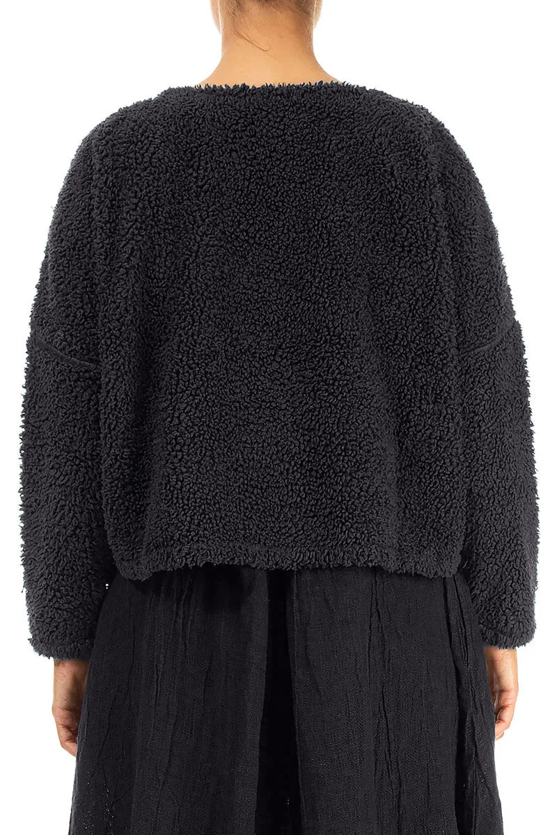 Graphitblauer Teddy-Baumwollpullover