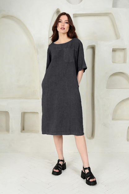 Robe droite en lin graphite