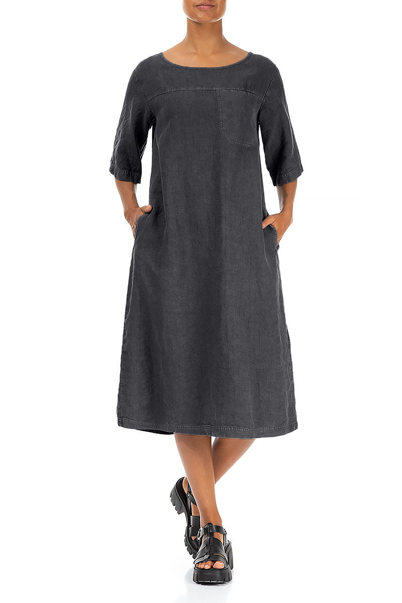 Robe droite en lin graphite