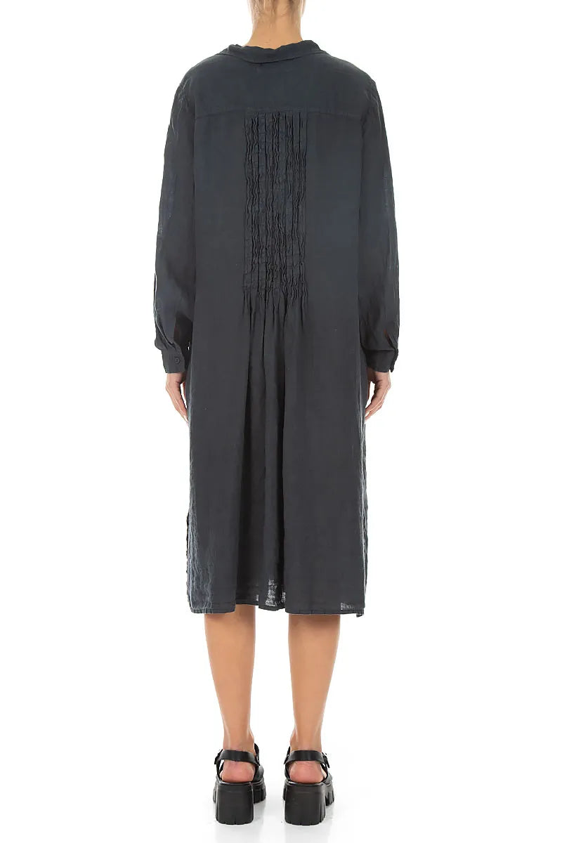 Graphitfarbenes Leinenkleid mit Biesen