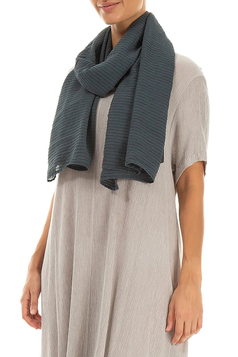 Écharpe en Soie et Viscose Rayée Graphite