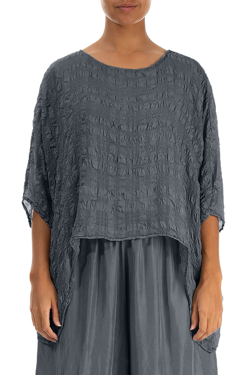 Graphite Textured Kaftan Silk Blouse 1