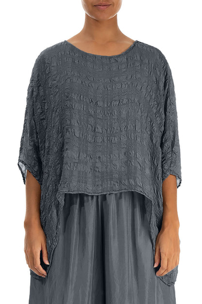 Graphite Textured Kaftan Silk Blouse 1