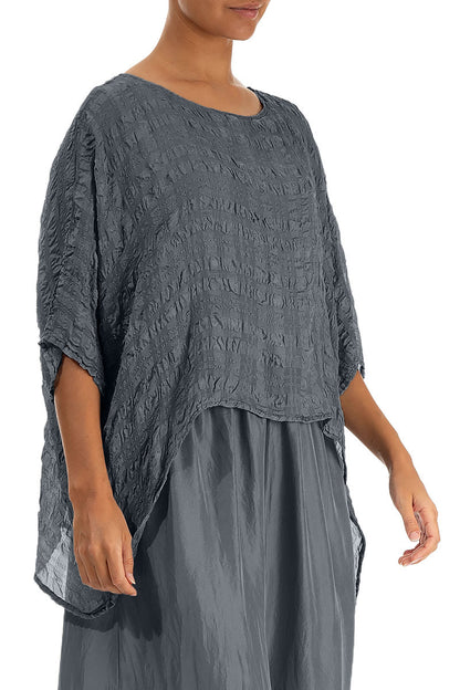 Graphite Textured Kaftan Silk Blouse 3