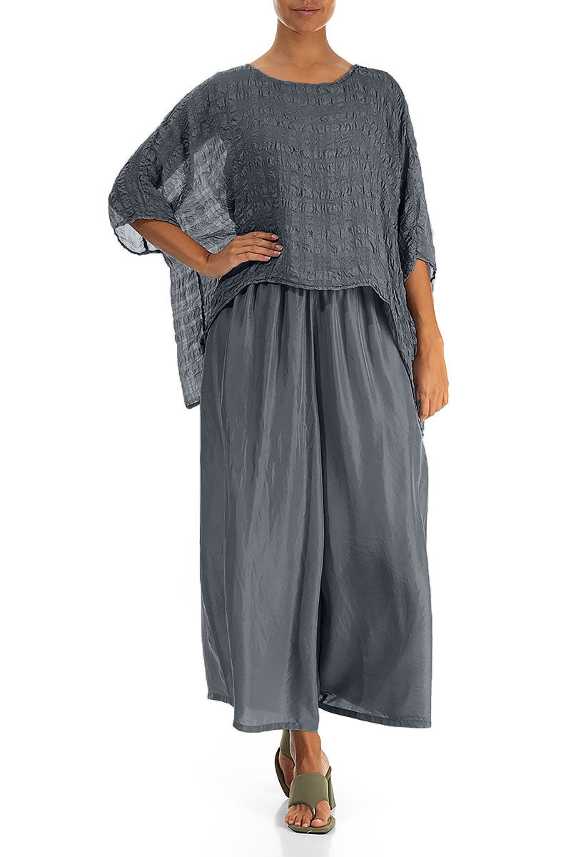 Graphite Textured Kaftan Silk Blouse 4