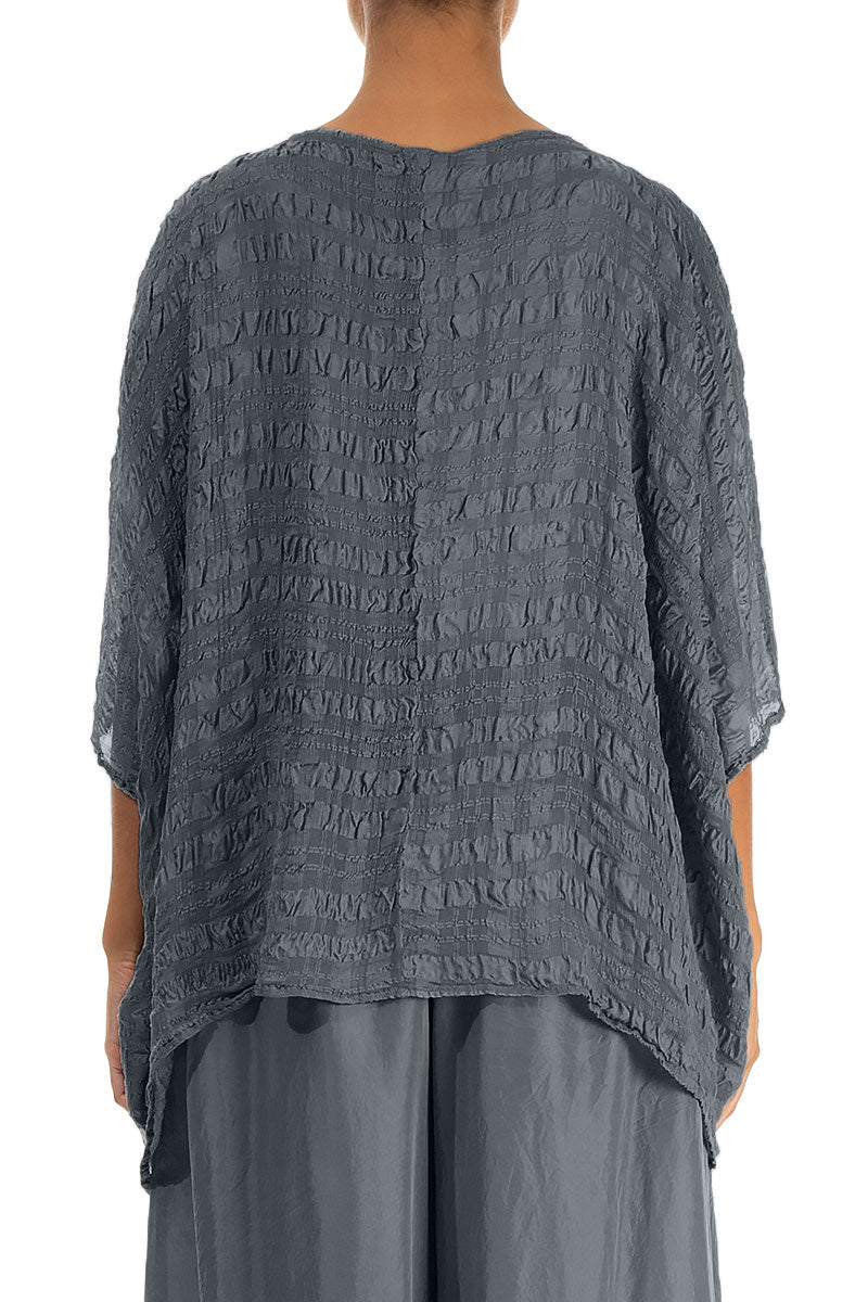 Kaftan-Seidenbluse mit Graphit-Textur
