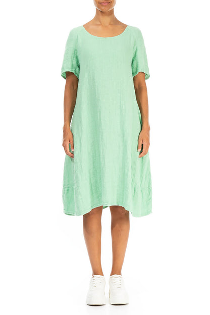Green Sorbet Textured Linen Dress 1