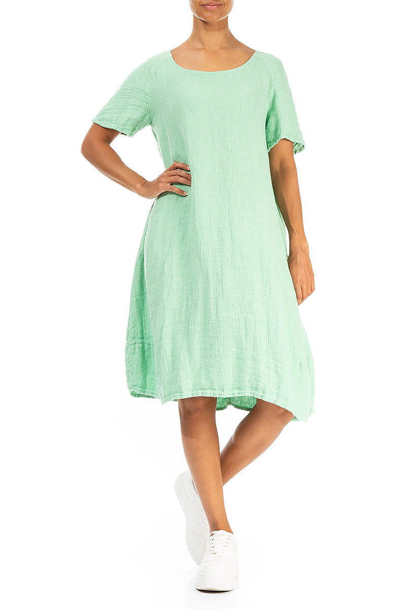 Green Sorbet Textured Linen Dress 4
