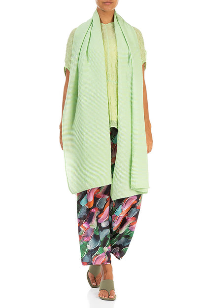Green Sorbet Textured Silk Cotton Scarf 4