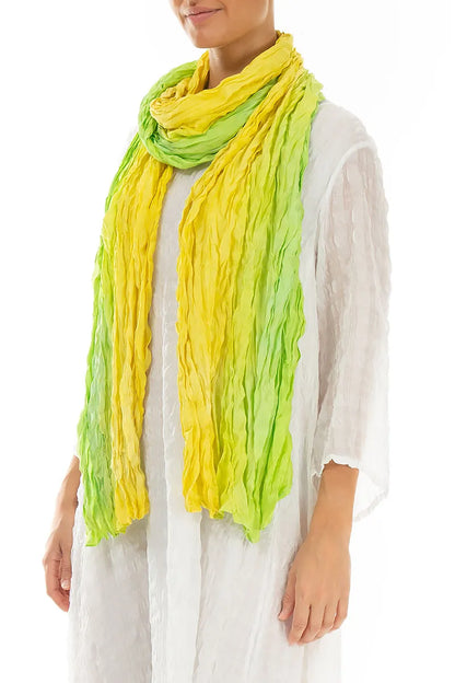 Green Yellow Ombré Crumpled Silk Scarf 3